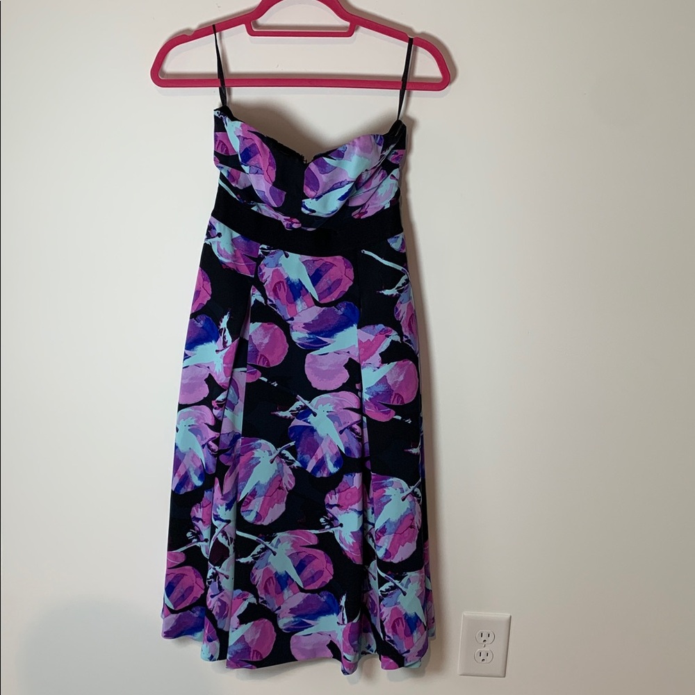 RACHEL Rachel Roy Strapless Dress in Black and Pink Floral size 2 fit& flare
